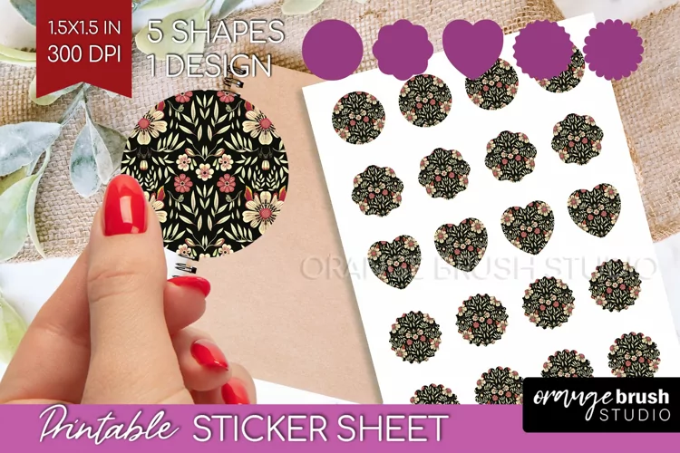 Folk Flowers Round Sticker - Floral Folk Printable Sticker