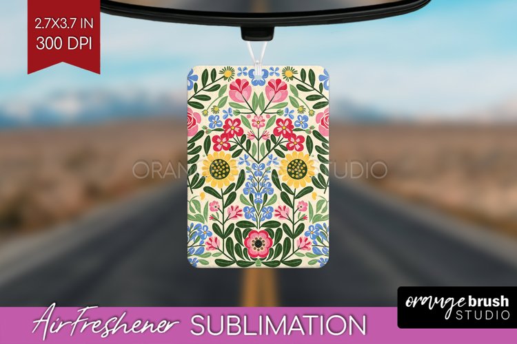 Folk Flowers Air Freshener PNG - Floral Folk PNG Sublimation