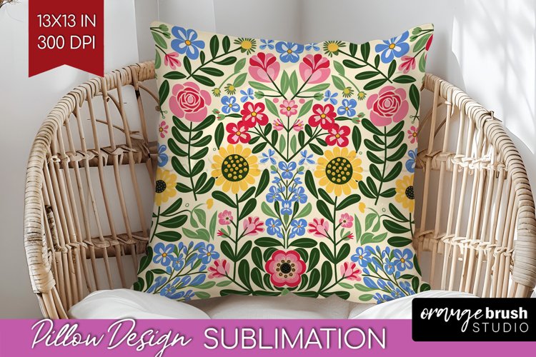 Folk Flowers Pillow Sublimation - Floral Folk Pillow Cover example image 1