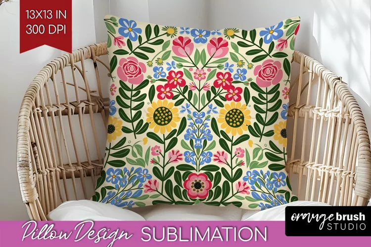 Folk Flowers Pillow Sublimation - Floral Folk Pillow Cover