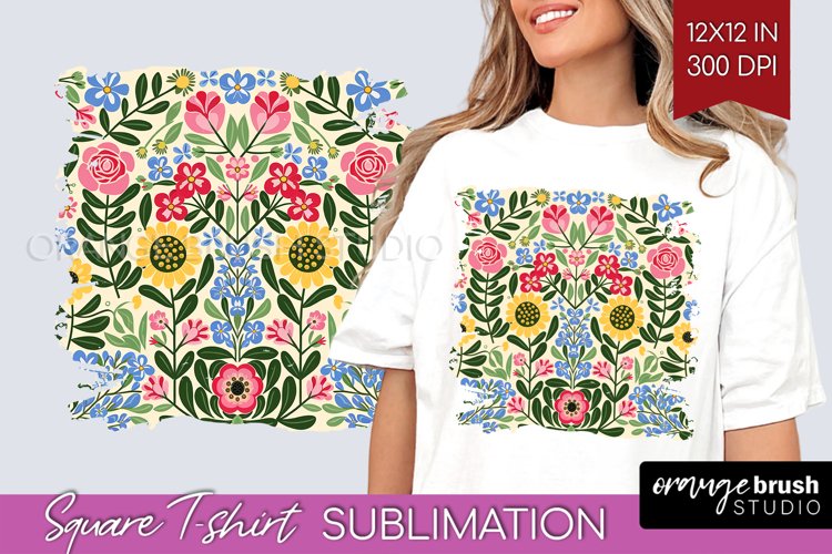 Folk Flowers Square Tshirt Background - Floral Folk PNG