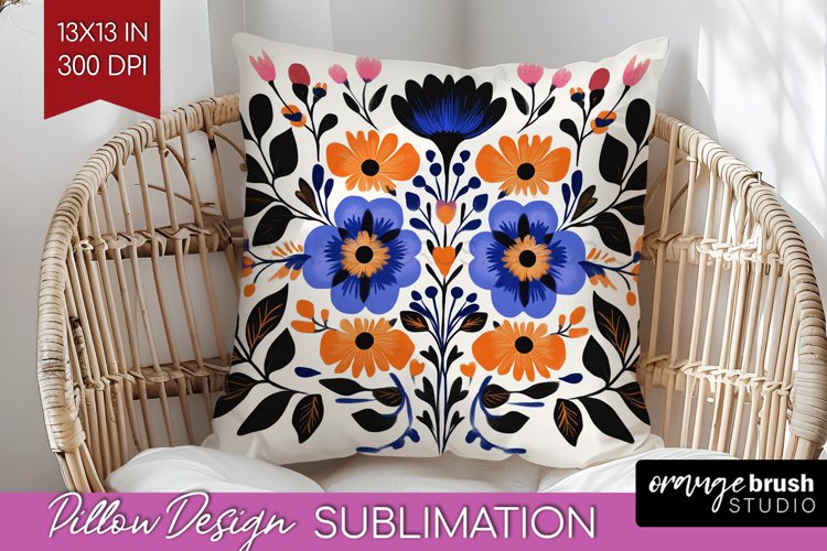 Folk Flowers Pillow Sublimation - Floral Folk Pillow Cover example image 1