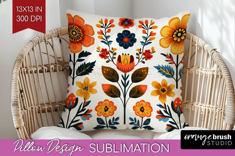 Folk Flowers Pillow Sublimation - Floral Folk Pillow Cover