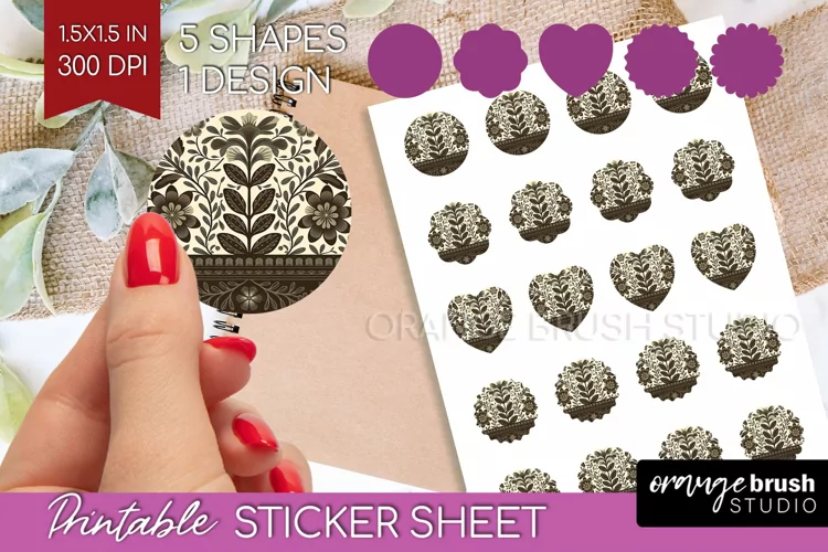 Folk Flowers Round Sticker - Floral Folk Printable Sticker