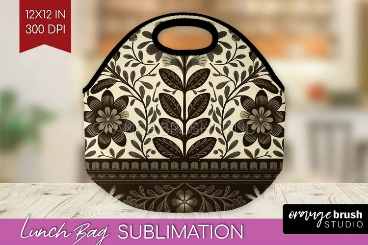Folk Flowers Lunch Bag - Floral Folk Lunch Bug PNG