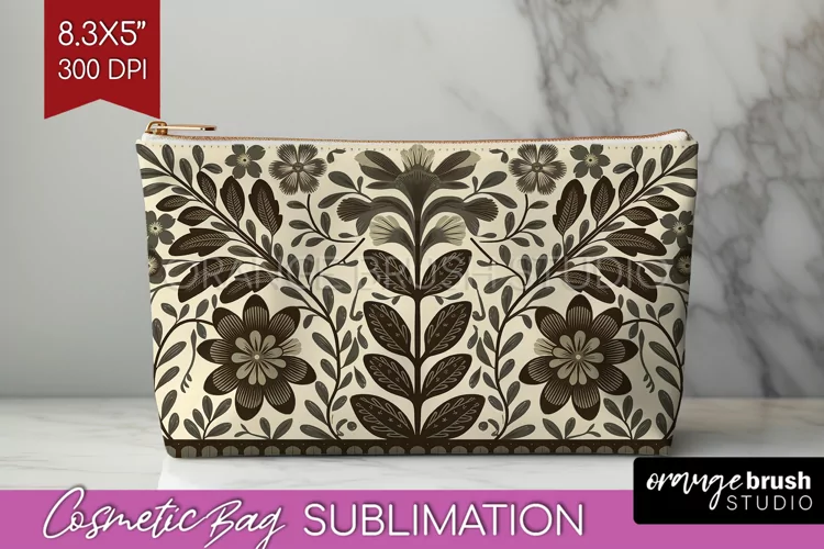 Folk Flowers Cosmetic Bag - Floral Folk Makeup Bag PNG