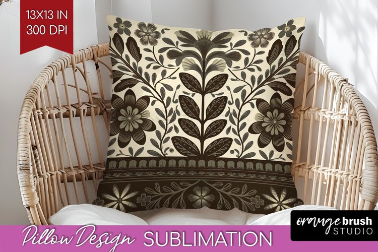 Folk Flowers Pillow Sublimation - Floral Folk Pillow Cover example image 1