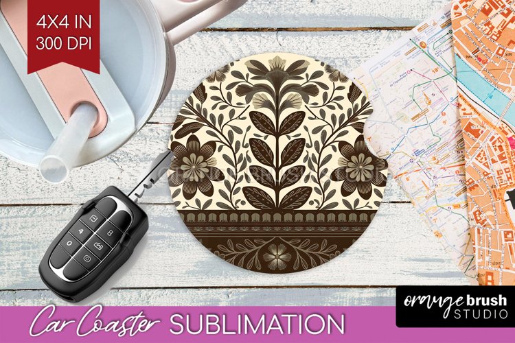 Folk Flowers Car Coaster - Floral Folk Coaster PNG