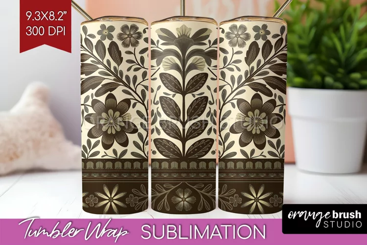 Folk Flowers Tumbler Wrap - Floral Folk Tumbler PNG