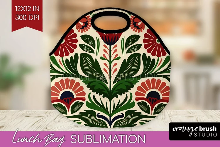 Folk Flowers Lunch Bag - Floral Folk Lunch Bug PNG