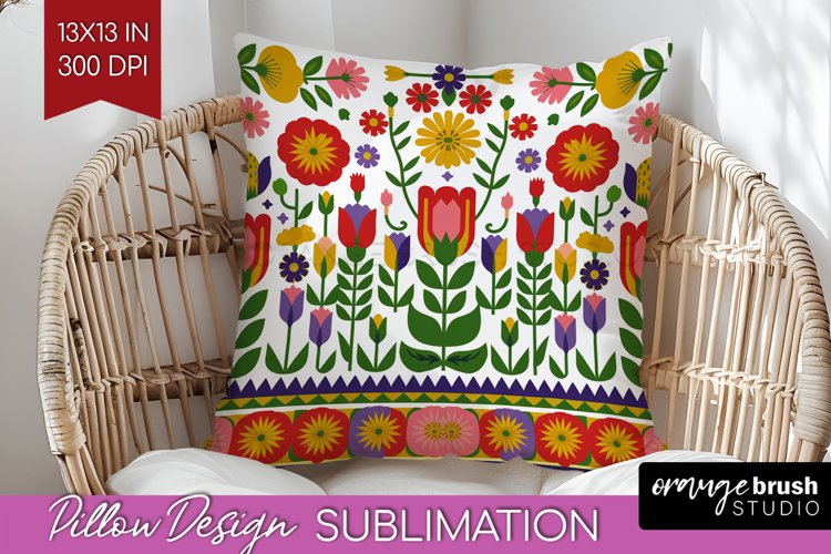 Folk Flowers Pillow Sublimation - Floral Folk Pillow Cover example image 1