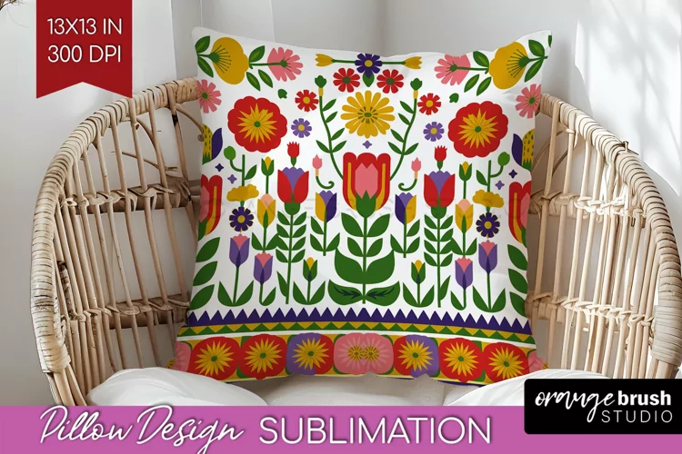 Folk Flowers Pillow Sublimation - Floral Folk Pillow Cover