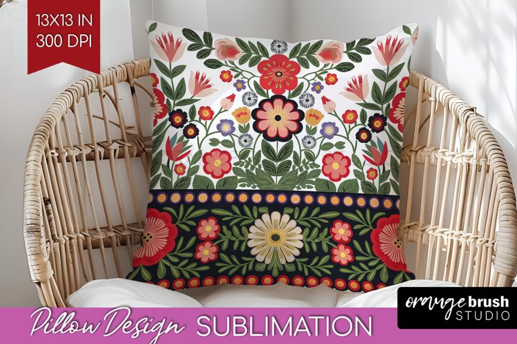 Folk Flowers Pillow Sublimation - Floral Folk Pillow Cover example image 1