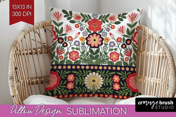 Folk Flowers Pillow Sublimation - Floral Folk Pillow Cover