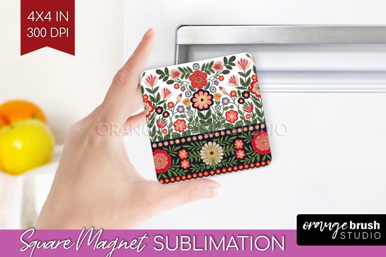 Folk Flowers Magnet Sublimation - Floral Folk Square Magnet