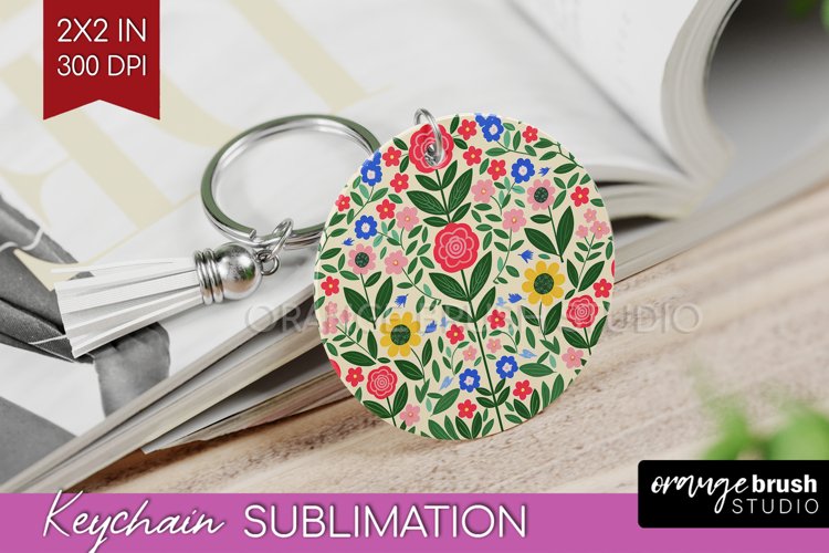 Folk Flowers Keychain PNG - Floral Folk Keychain Sublimation