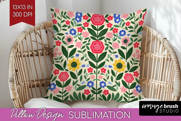 Folk Flowers Pillow Sublimation - Floral Folk Pillow Cover