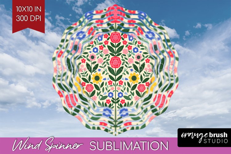 Folk Flowers Wind Spinner Sublimation PNG - Floral Folk example image 1