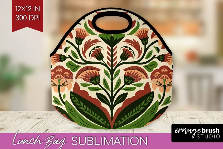 Folk Flowers Lunch Bag - Floral Folk Lunch Bug PNG