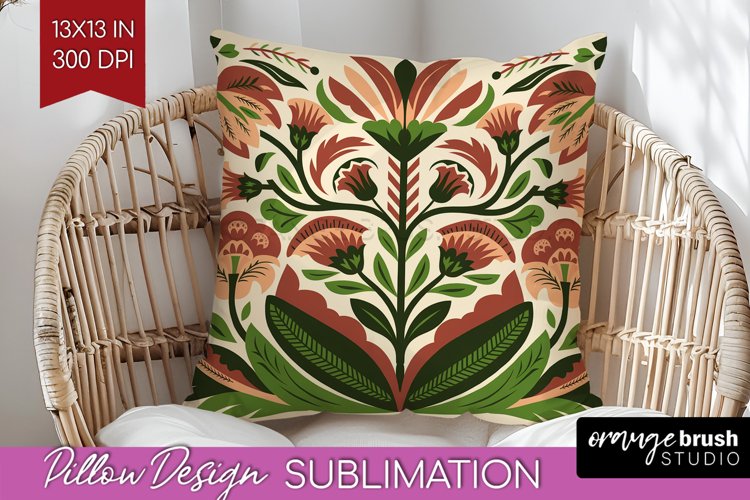 Folk Flowers Pillow Sublimation - Floral Folk Pillow Cover example image 1