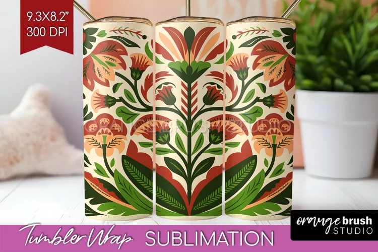 Folk Flowers Tumbler Wrap - Floral Folk Tumbler PNG