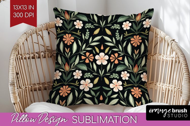 Folk Flowers Pillow Sublimation - Floral Folk Pillow Cover example image 1