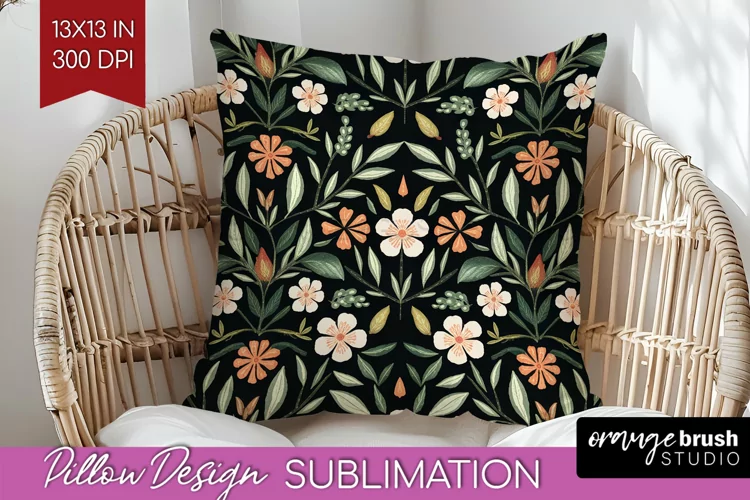 Folk Flowers Pillow Sublimation - Floral Folk Pillow Cover