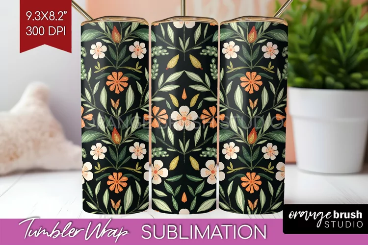 Folk Flowers Tumbler Wrap - Floral Folk Tumbler PNG