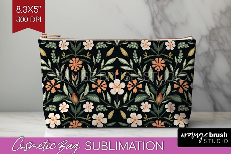 Folk Flowers Cosmetic Bag - Floral Folk Makeup Bag PNG example image 1