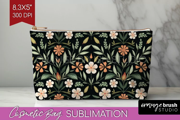 Folk Flowers Cosmetic Bag - Floral Folk Makeup Bag PNG