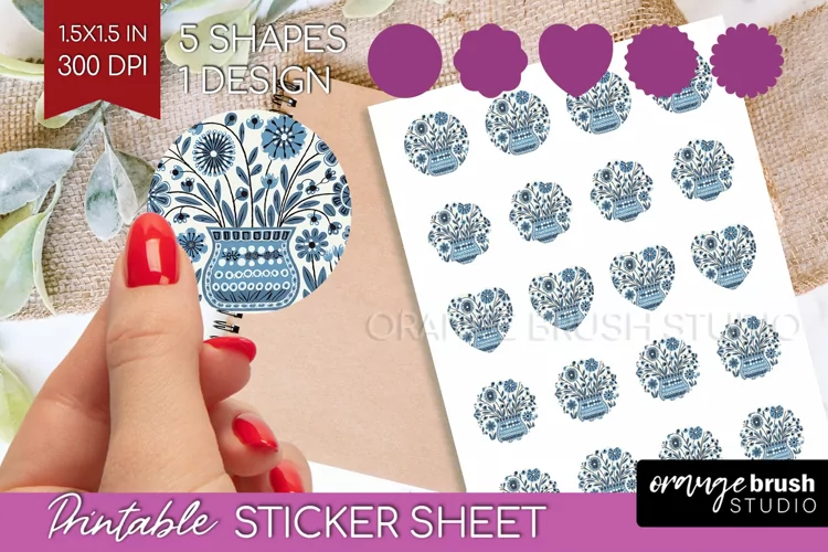 Folk Flowers Round Sticker - Floral Folk Printable Sticker