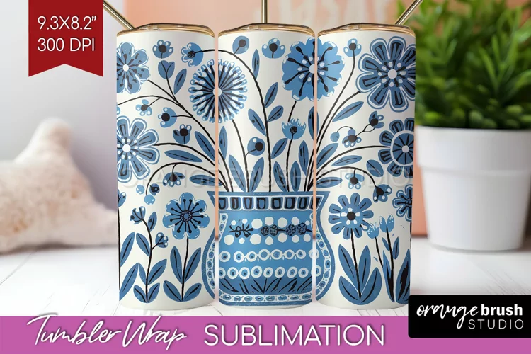 Folk Flowers Tumbler Wrap - Floral Folk Tumbler PNG