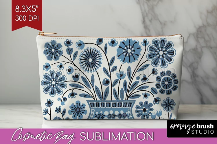 Folk Flowers Cosmetic Bag - Floral Folk Makeup Bag PNG