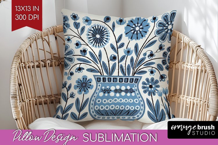 Folk Flowers Pillow Sublimation - Floral Folk Pillow Cover example image 1