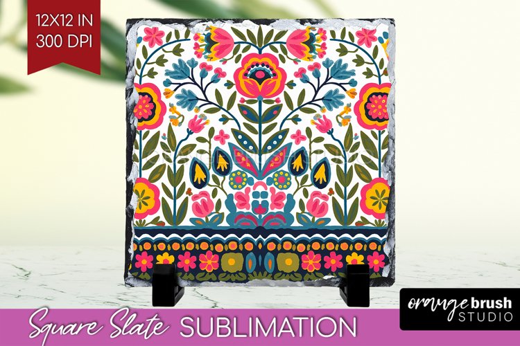 Folk Flowers Slate PNG - Floral Folk Square Slate