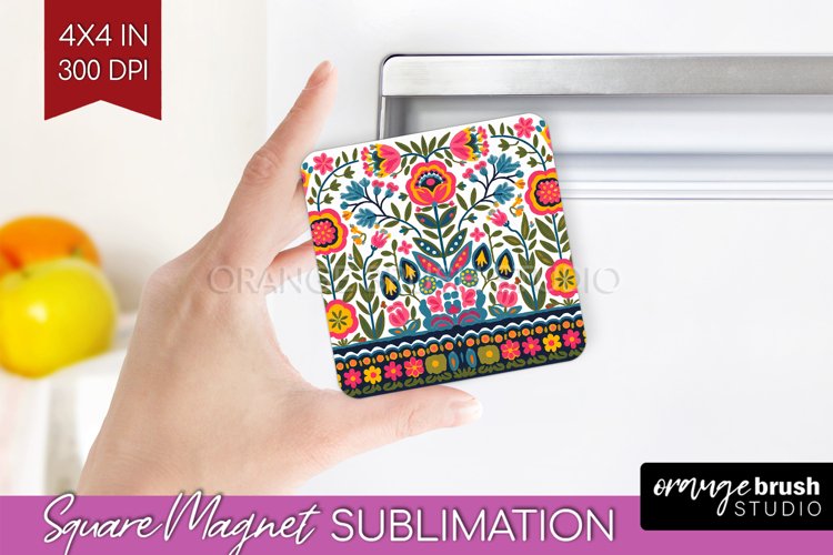 Folk Flowers Magnet Sublimation - Floral Folk Square Magnet