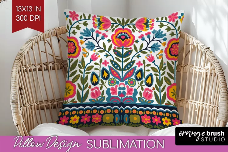 Folk Flowers Pillow Sublimation - Floral Folk Pillow Cover