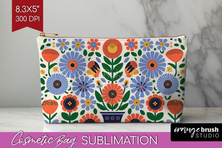Folk Flowers Cosmetic Bag - Floral Folk Makeup Bag PNG example image 1