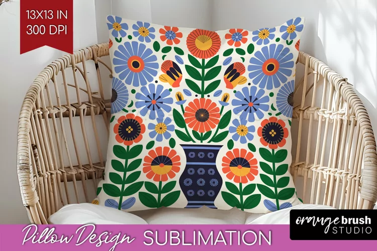 Folk Flowers Pillow Sublimation - Floral Folk Pillow Cover