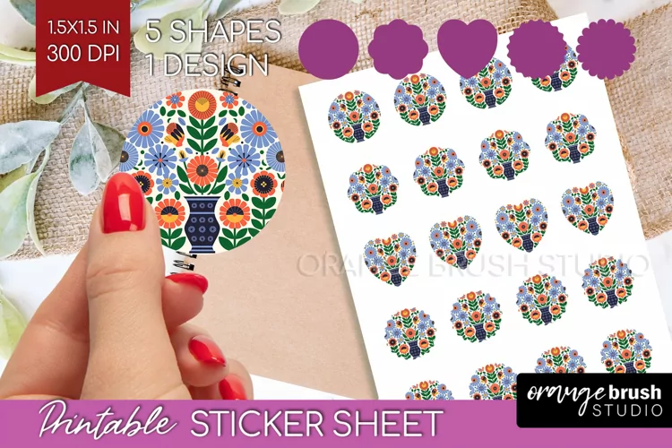 Folk Flowers Round Sticker - Floral Folk Printable Sticker