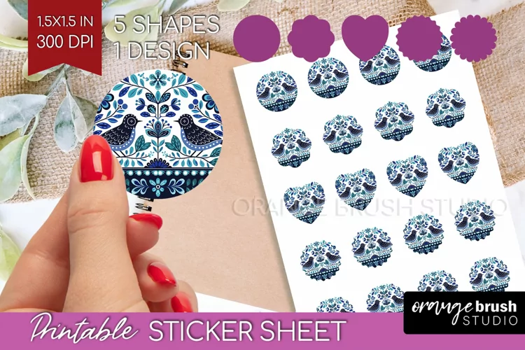 Folk Flowers Round Sticker - Floral Folk Printable Sticker