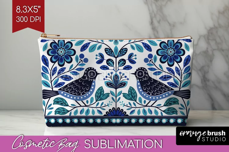 Folk Flowers Cosmetic Bag - Floral Folk Makeup Bag PNG