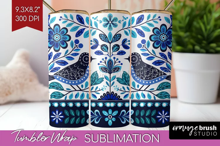 Folk Flowers Tumbler Wrap - Floral Folk Tumbler PNG