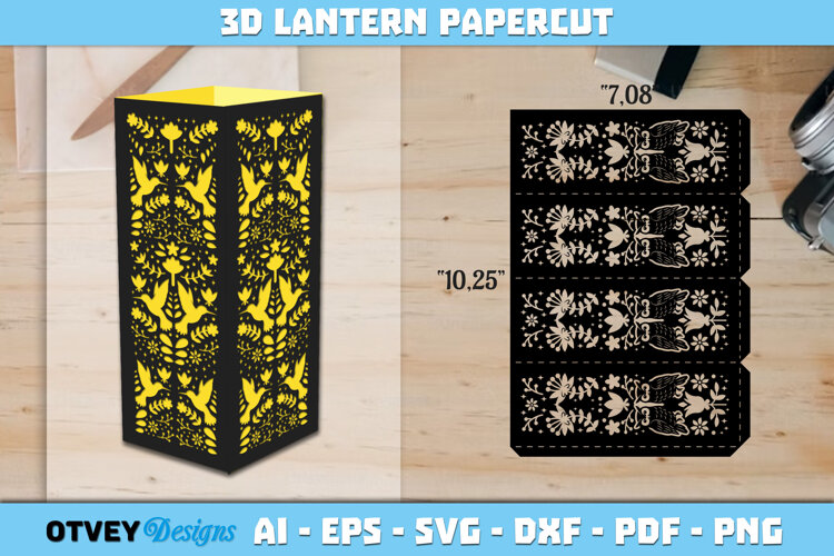 Folk Art Lantern Paper Cut Files example image 1