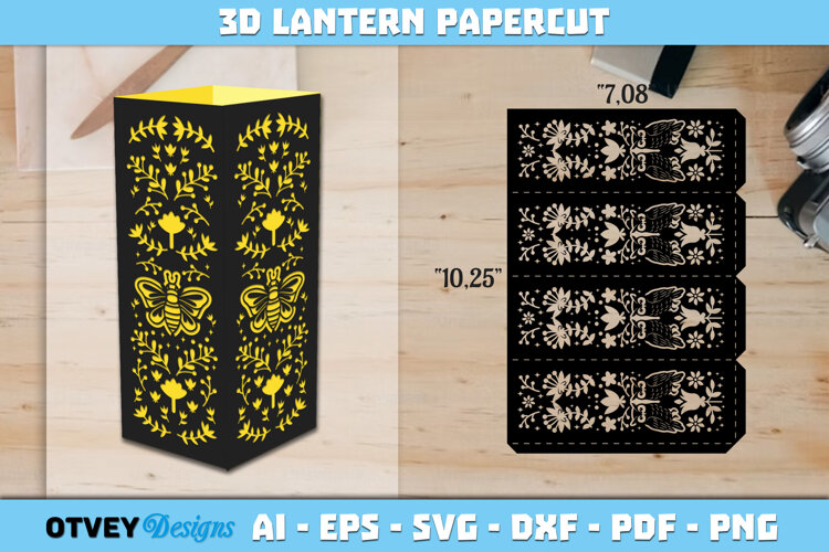 Folk Art Lantern Paper Cut Files example image 1