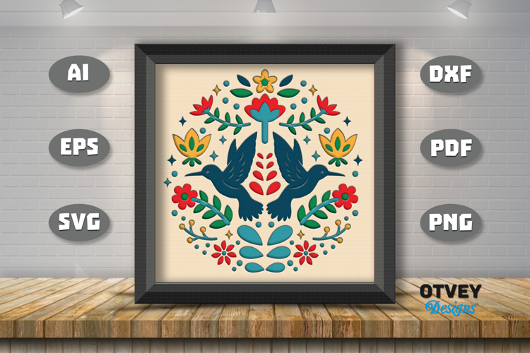 Bird Folk Art Scandinavian 3D Shadow Box Layered Papercut