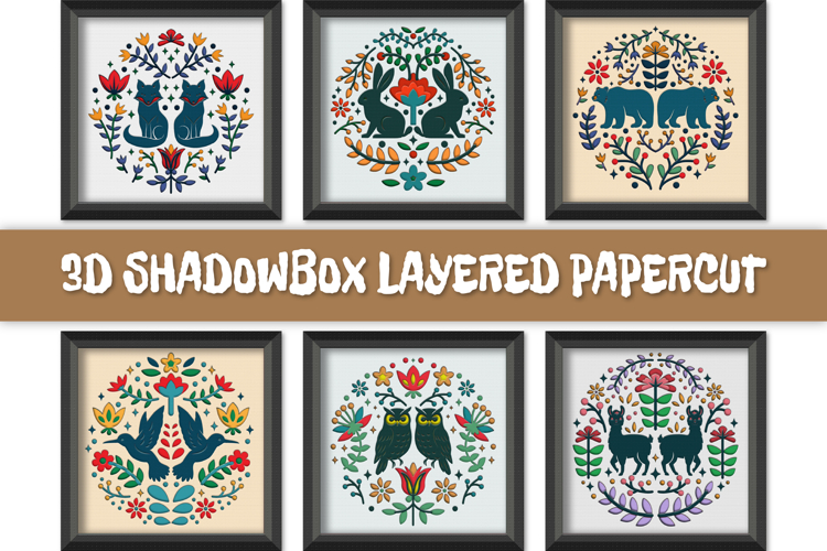 Folk Art Scandinavian 3D Shadow Box Layered Papercut BUNDLES