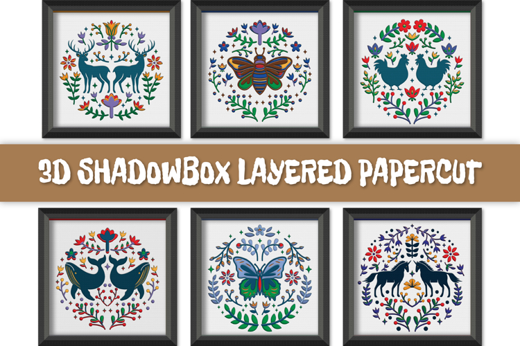 Folk Art Scandinavian 3D Shadow Box Layered Papercut BUNDLES
