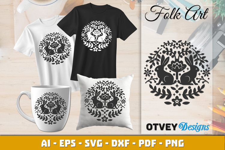 Rabbit Folk Art Scandinavian SVG