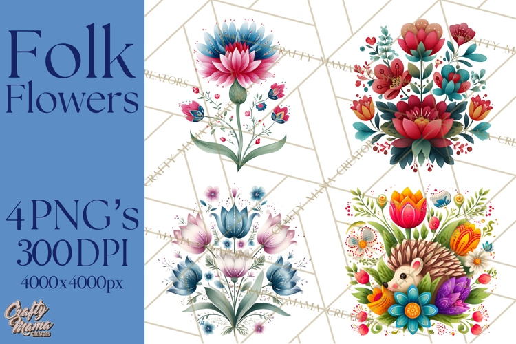 Polish Folk Botanical Clipart, Floral Animals Png